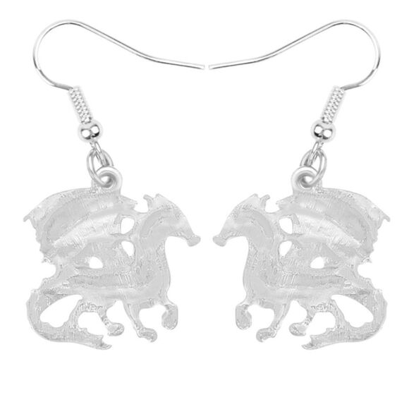 Silver and Multicolor Enamel Mythical Dragon Dangling French Wire Hook Earrings - Picture 5 of 5